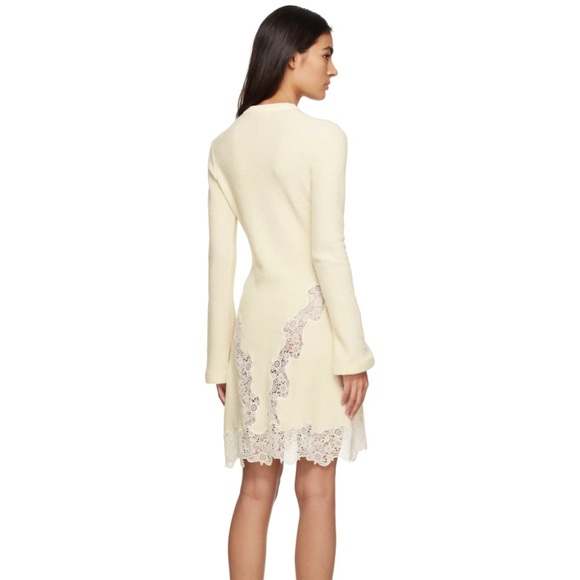 Chloé Cream Knit Long-Sleeve Lace-Trim Dress - Picture 5 of 5